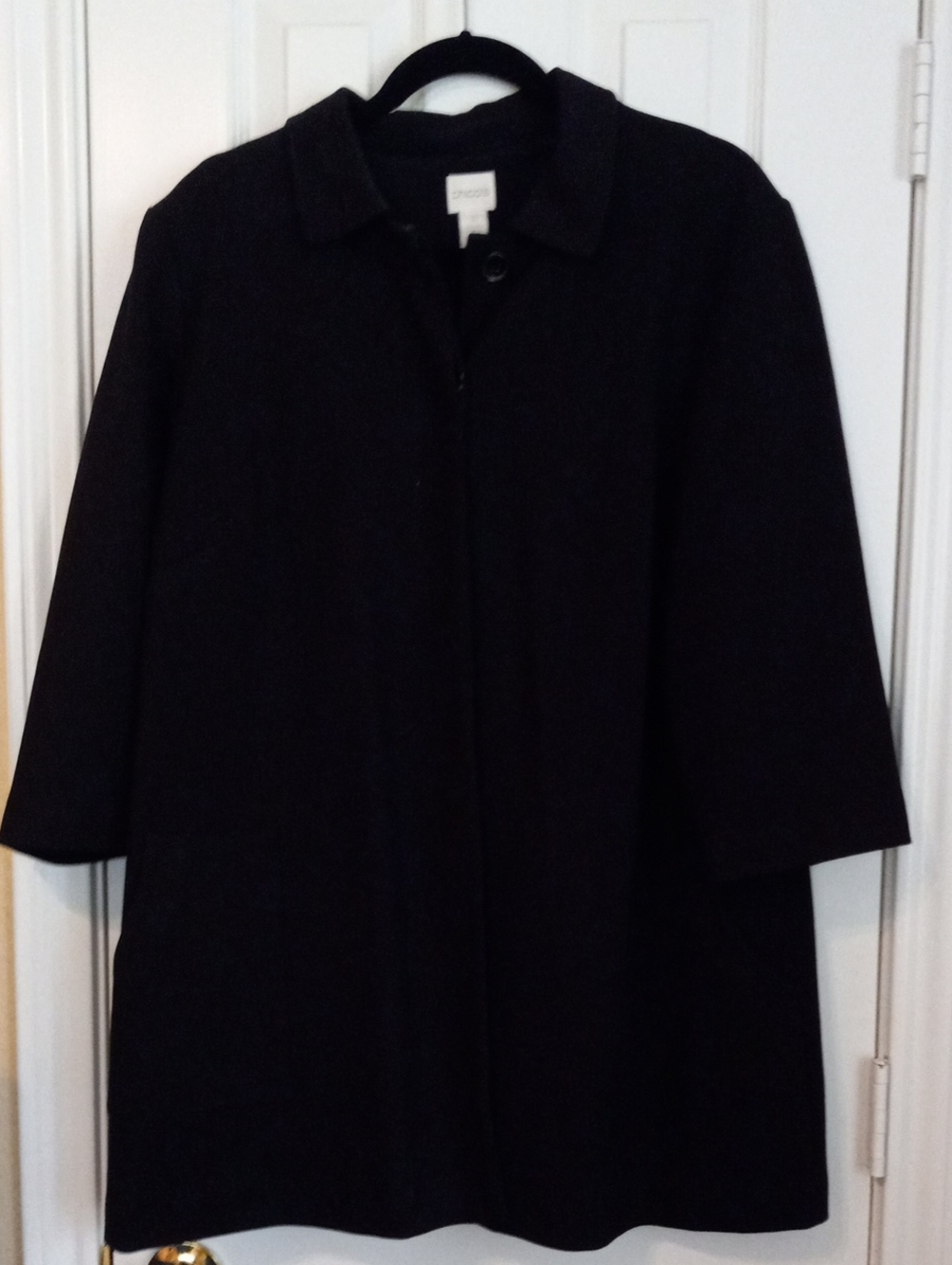 Chico's 3/4 Length Sleeve Black Classic Pea Coat